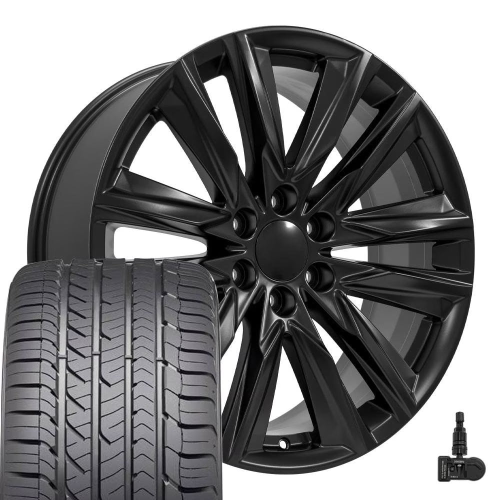 22x9 Wheels Fits GMC Chevy Trucks - Silverado CV84 Chrome Rims, Ironman Tires, Lugs, TPMS SET
