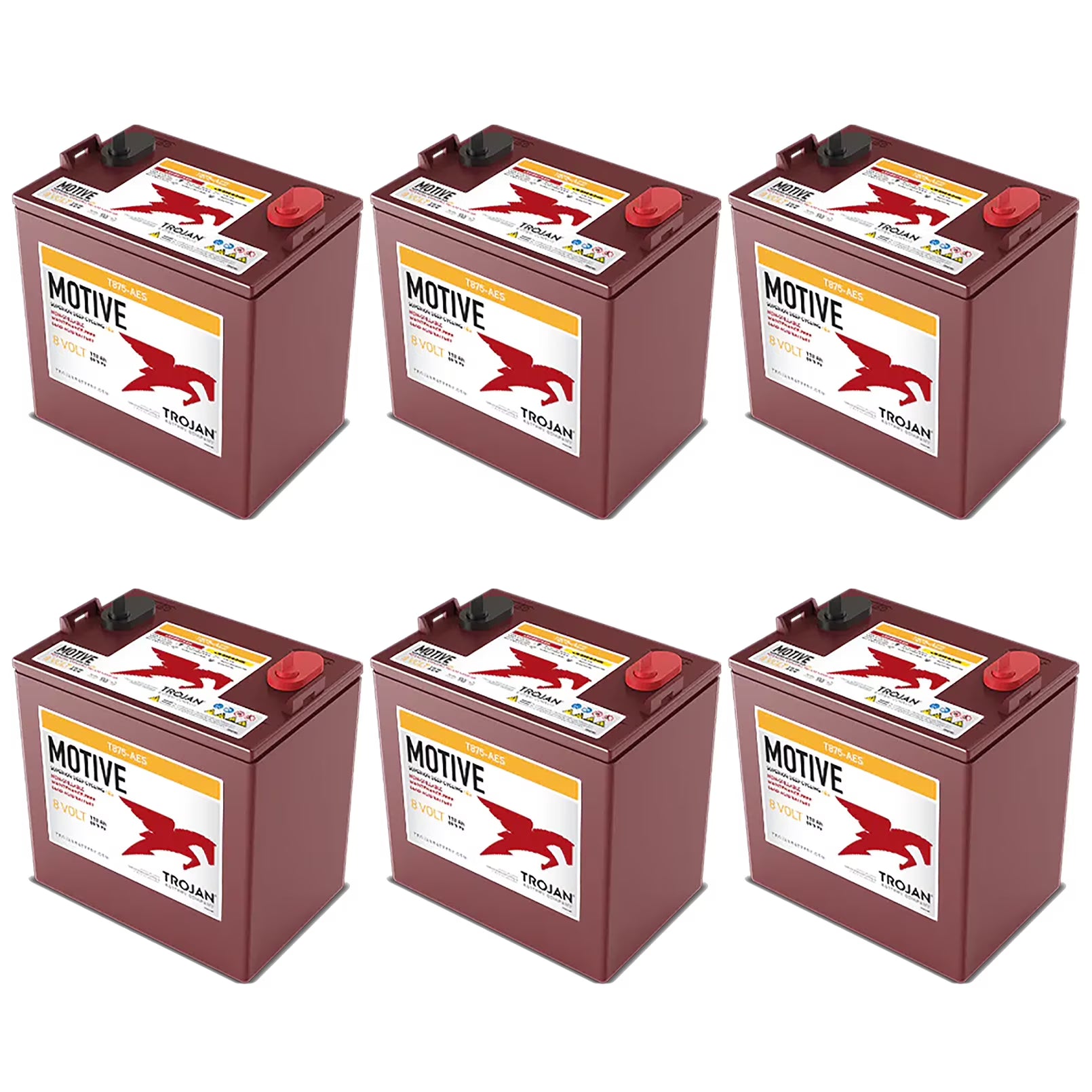6 Pack of Trojan T875-AES 8V Superior Deep Cycling VRLA AGM Batteries