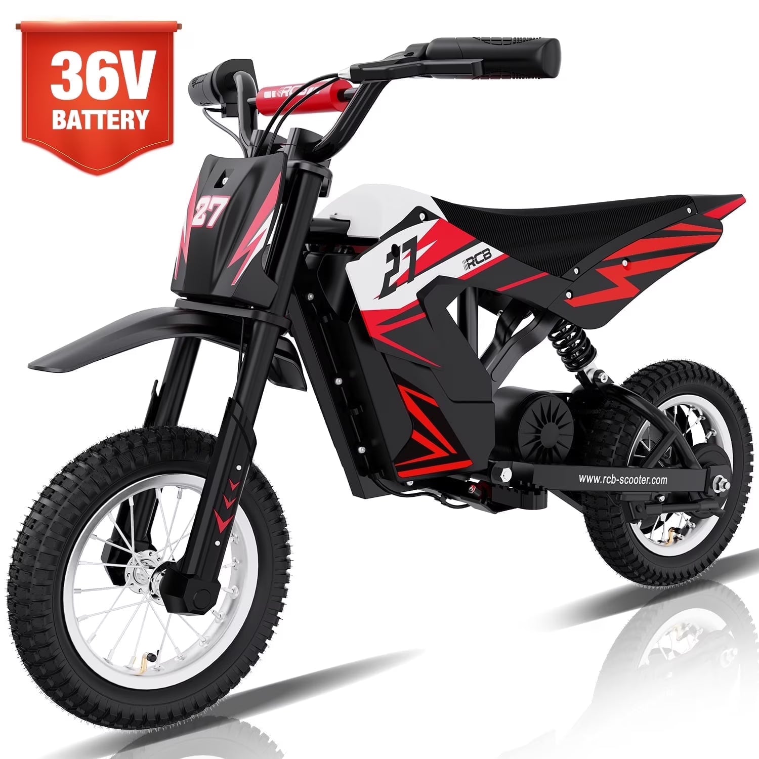 RCB Electric Dirt Bike,36V&300W&10Miles,3 Speed Modes Motocross for Kids Ages 3-12 Red