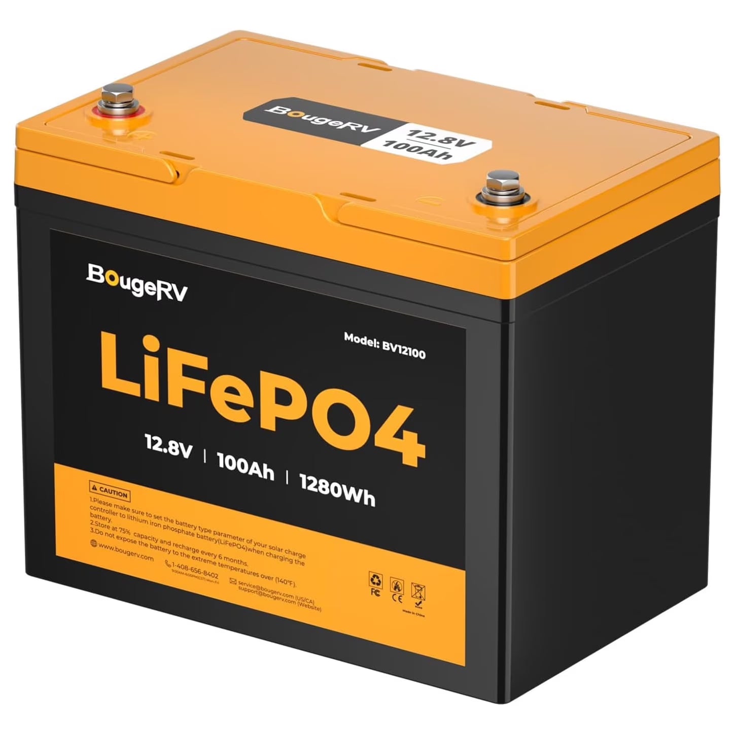 BougeRV 12V 100Ah Group 24 LiFePO4 Battery, Low-temp Cut-off 100A BMS 1280Wh Deep Cycle Battery for RV, Marine, Trolling Motor, Solar Backup Power