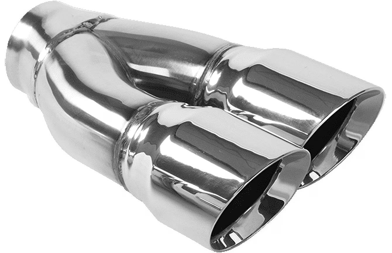 MagnaFlow Tip Stainless Double Wall Round Dual Outlet Polished 3in DIA 2.25in Inlet 9.75in Length
