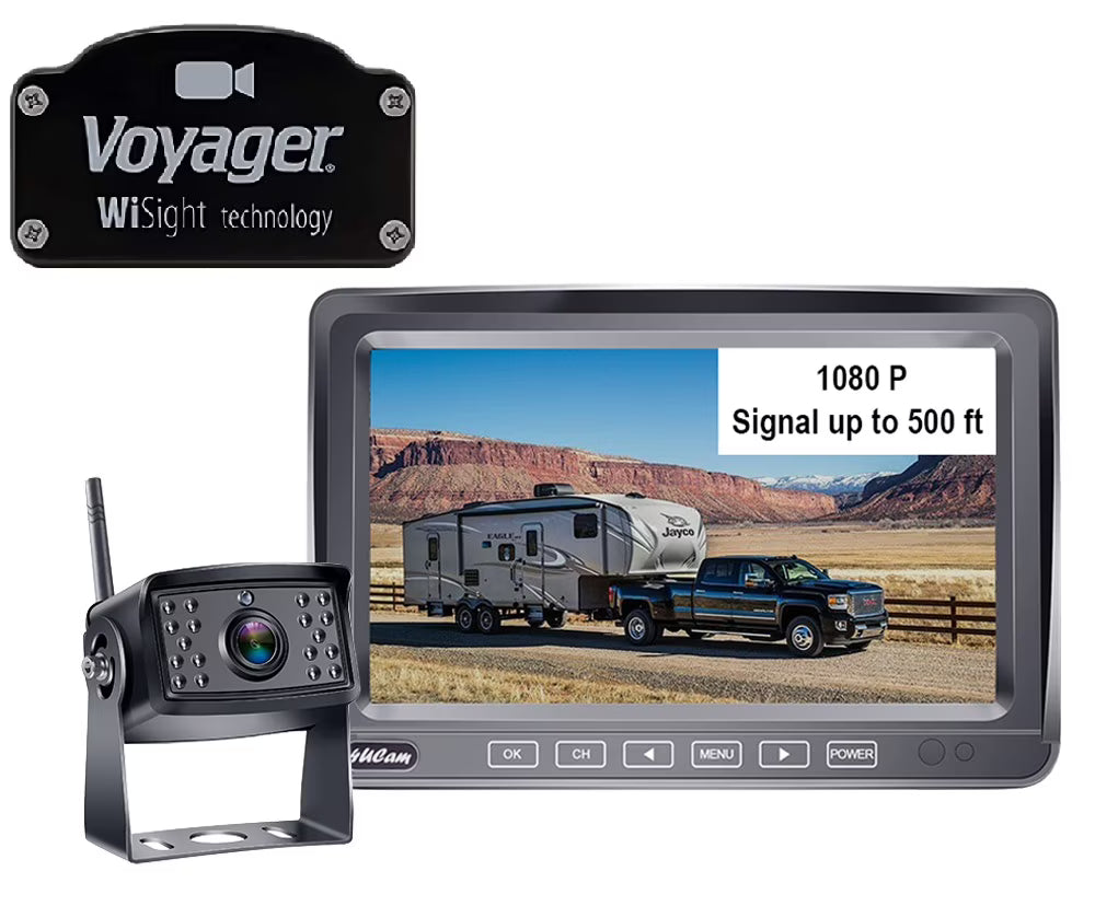 4Ucam HD 1080P Digital Wireless Backup Camera + 7  DVR Monitor Quad-View Compatible for Voyager Wisight Prewire RV, Trailer, 5th Wheels IR Night Vision