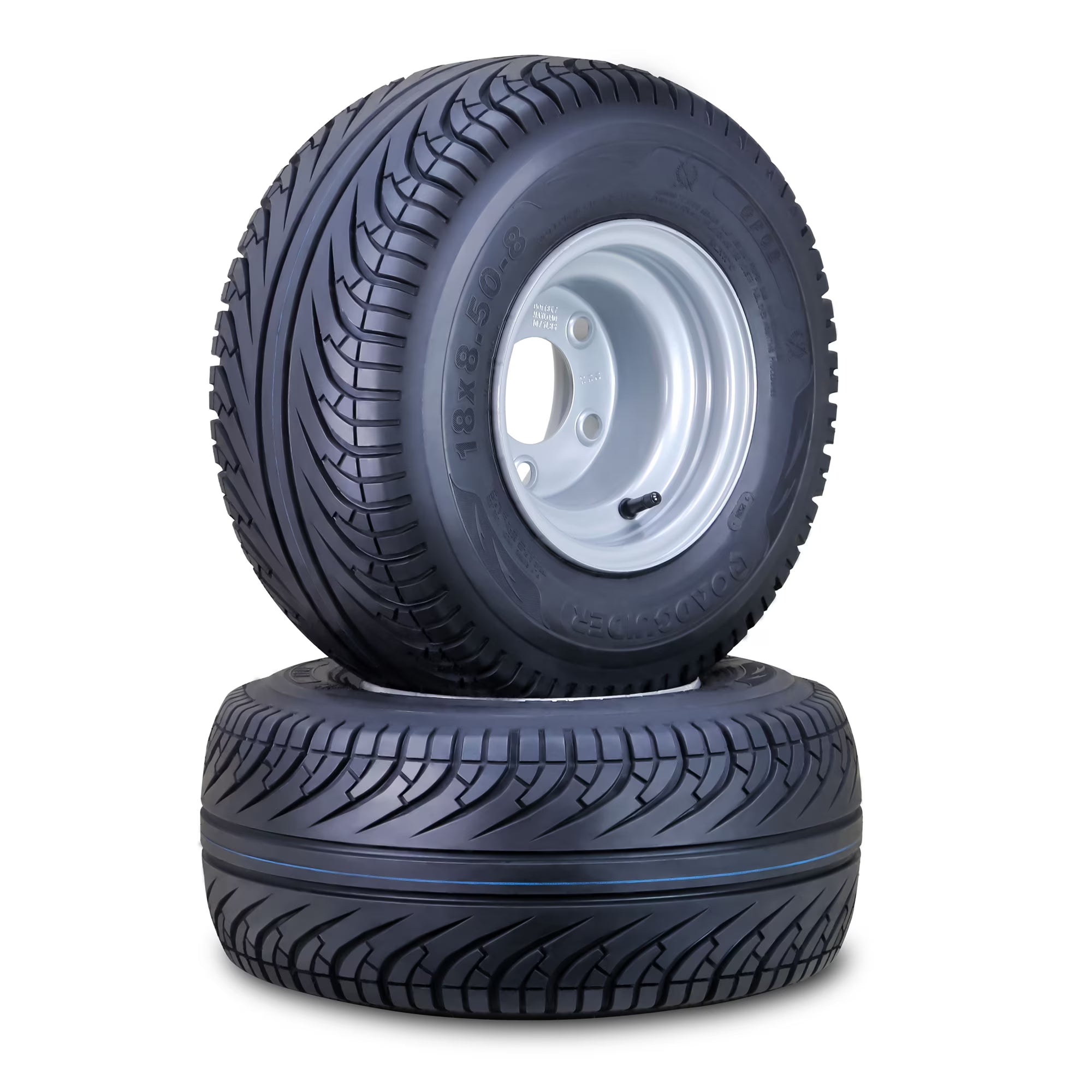 ROADGUIDER Golf Cart Tire Wheel Assembly 18X8.5-8 4-Ply with 5 Lugs on 4.5  PCD Silver Rim ,SET 2