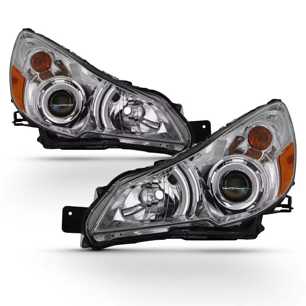 AKKON - For 2010-2014 Subaru Legacy/Outback Daytime Running Lamp Projector Headlights Chrome Housing Clear Lens Full Set