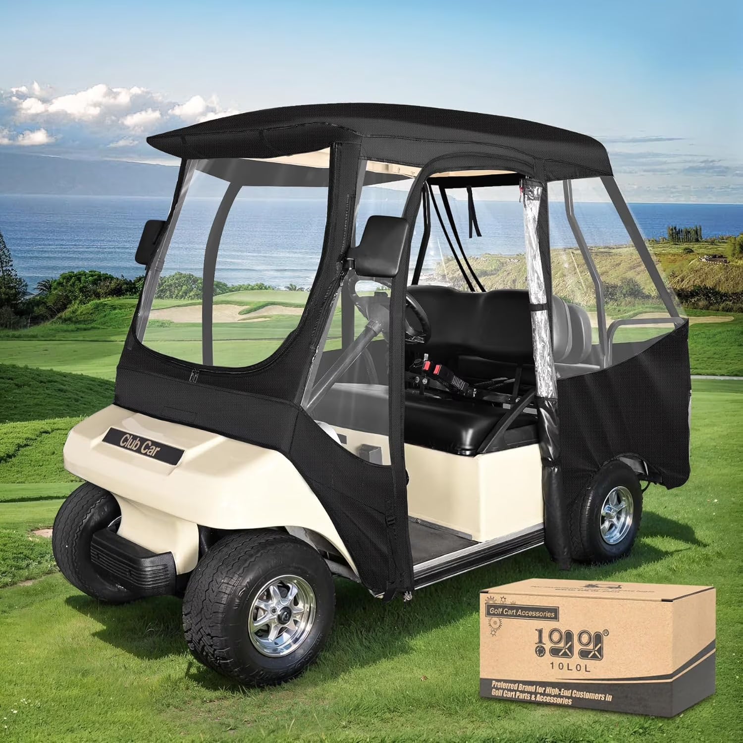 10L0L Golf Cart Enclosures for Club Car DS 4 Passenger, 600D Windproof Waterproof Golf Cart Driving Rain Cover, Black