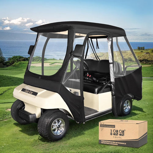 10L0L Golf Cart Enclosures for Club Car DS 4 Passenger, 600D Windproof Waterproof Golf Cart Driving Rain Cover, Black