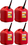 Midwest Can 5610 Safe-Flo Auto Shut Off 5 Gallon Gas Can ?C Durable Fuel Containers with FlameShield Safety System & Quick-Flow Spout - Red - 4 Pack