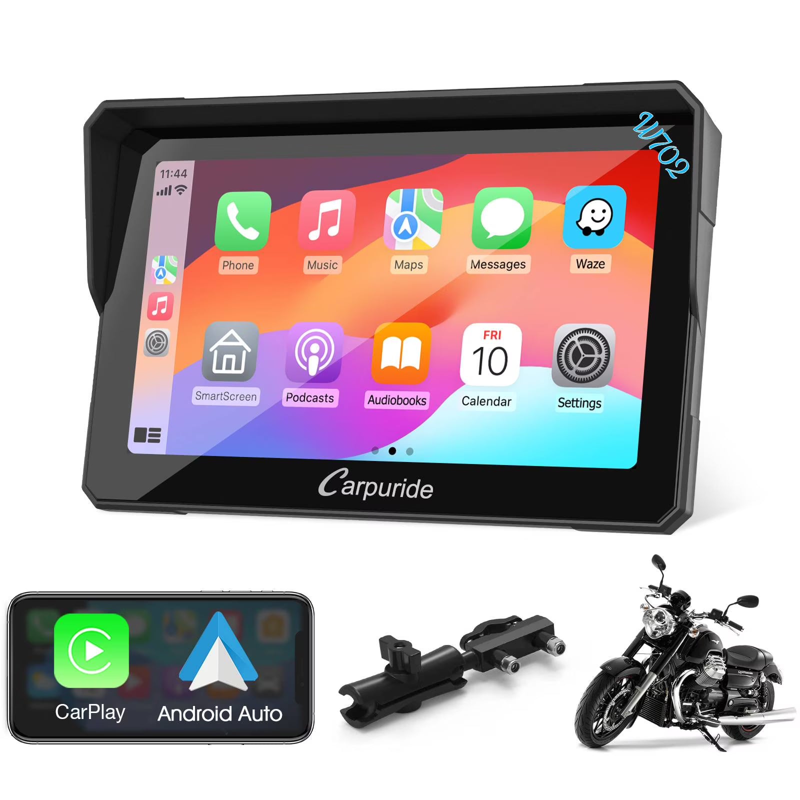 Carpuride Carplay & Android Auto??IP67 Smart Screen for Motorcycle Stereo, Light Sensor??702?? ?