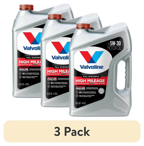 (3 pack) Valvoline Full Synthetic High Mileage with MaxLife Technologyl 5W-30 Motor Oil 5 QT