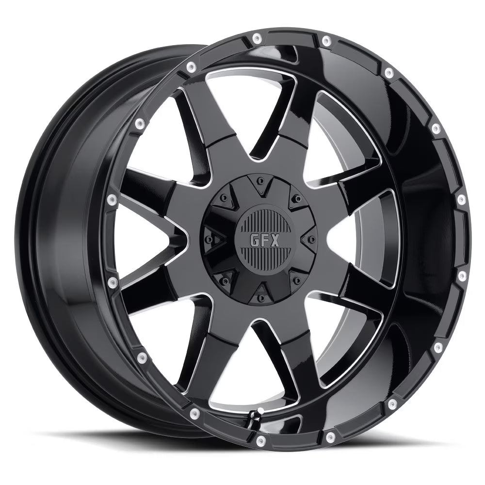 TR-12 Custom Wheel 18x9 inch 6-135 Bolt-Pattern 12 Offset Gloss Black Milled Rim Style 8 Spoke for Truck