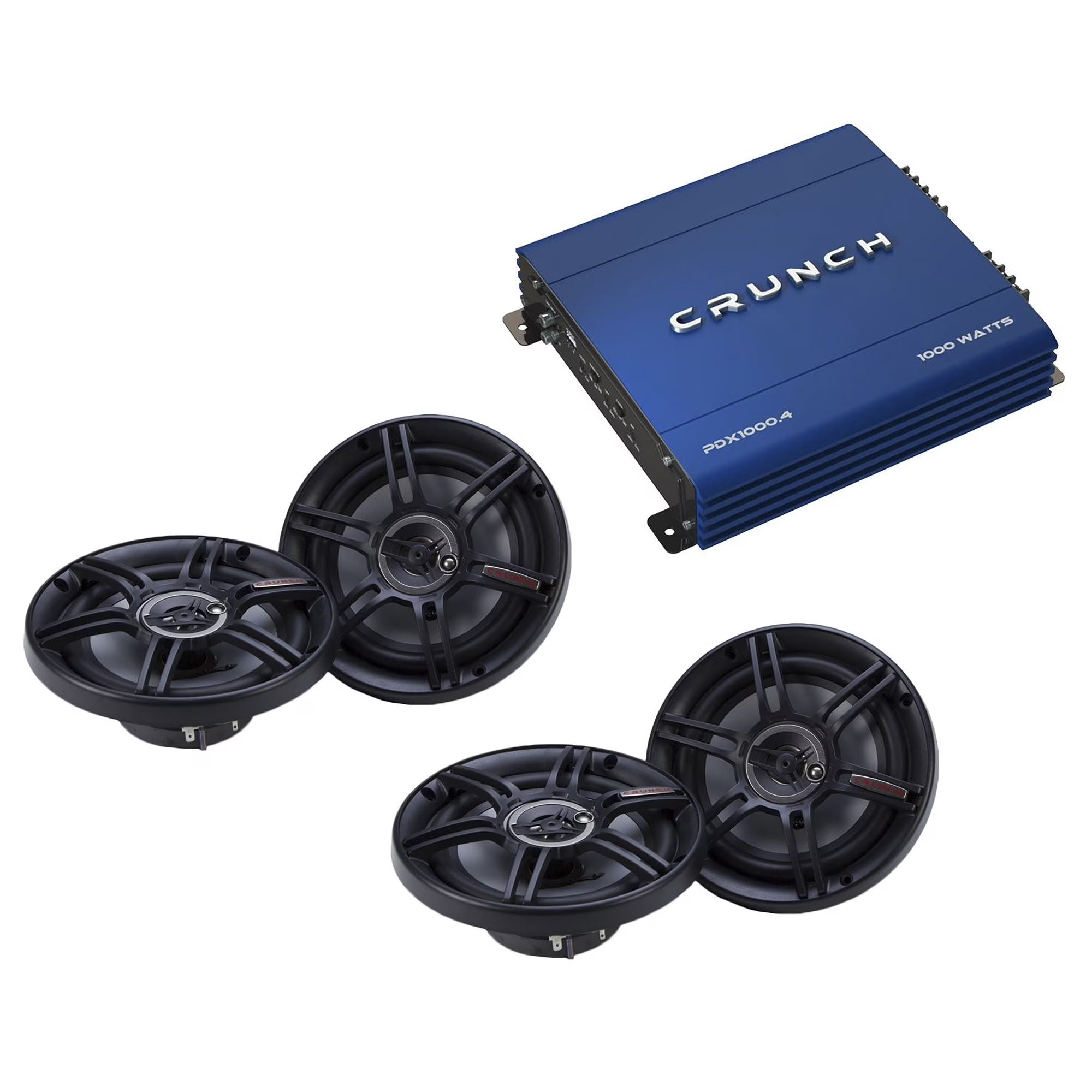 Crunch PowerDriveX 4 Ch Car Stereo Amplifier w/ 300W 6.5  Speakers, Pair