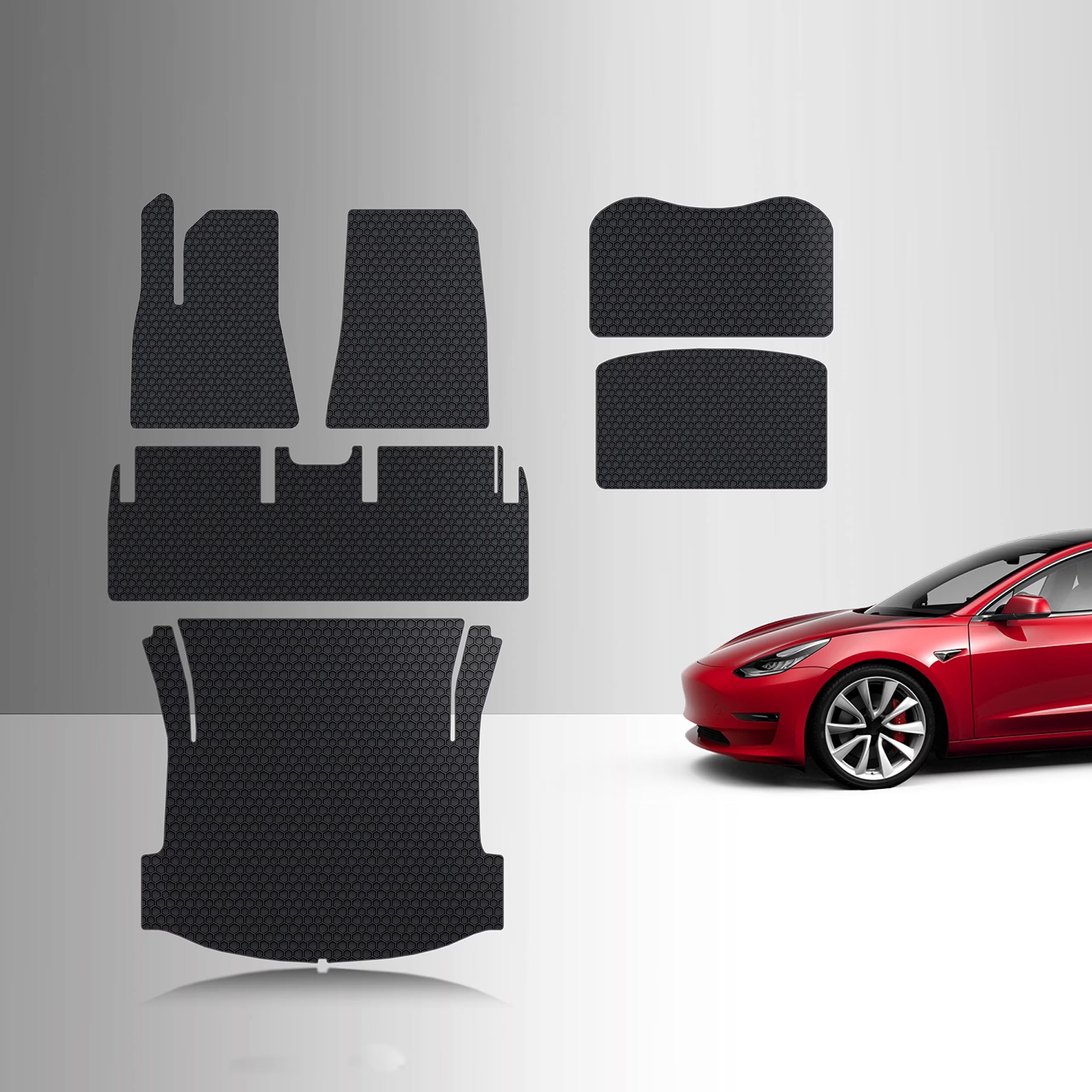 ToughPRO Floor Mats (Complete Set) Compatible with Tesla Model 3 2021 Long Range/Performance - All Weather Heavy Duty (Made in USA) Black Rubber