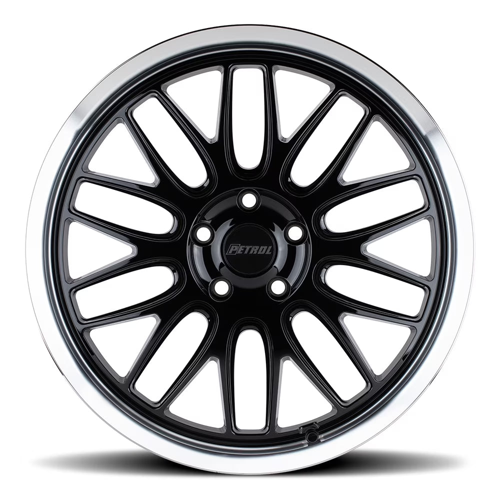 Petrol P4C 16X7 4X100 40Et 72.1Cb Gloss Black W/ Machined Cut Lip Wheel
