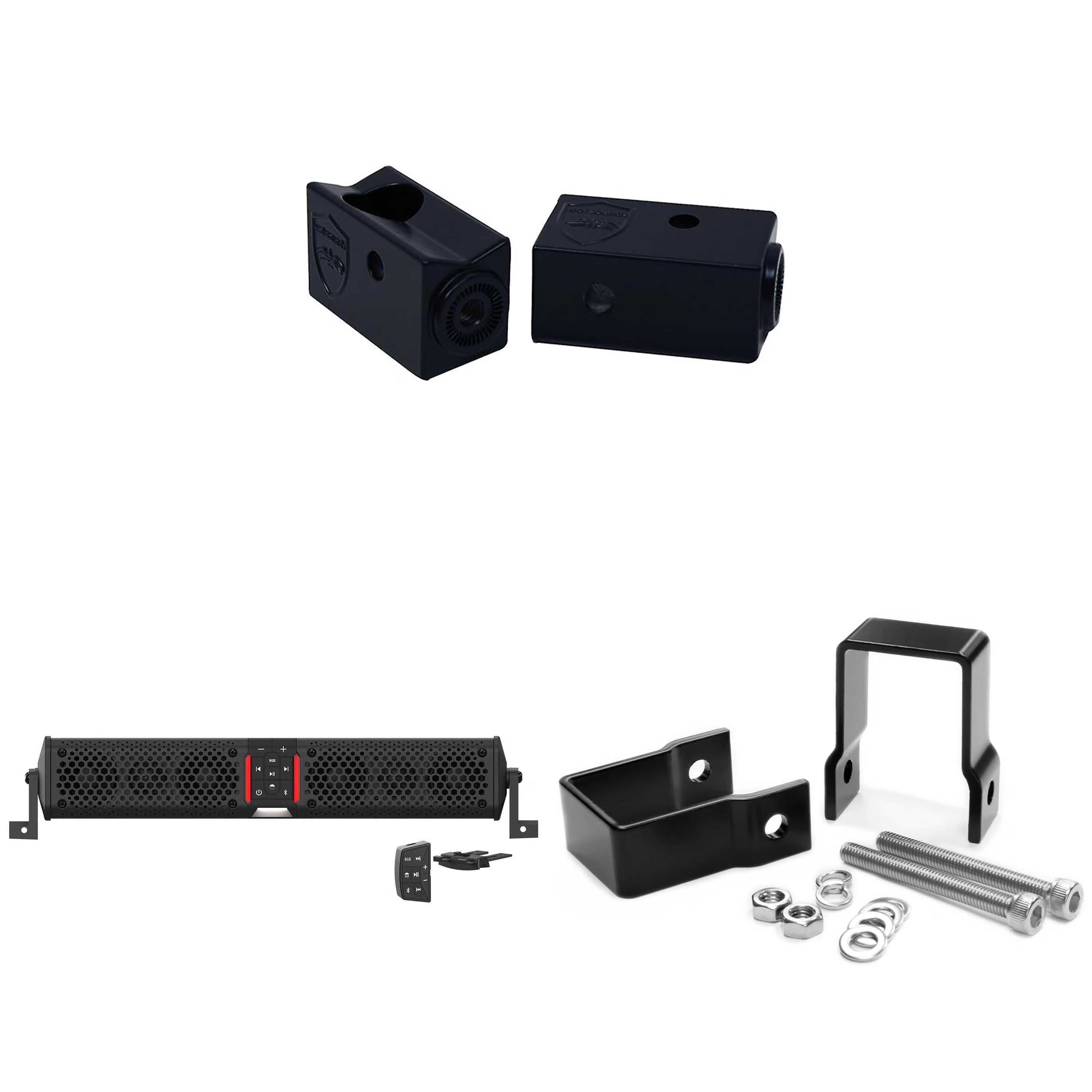 Wet Sounds STEALTH-XT-6-B Wet Sounds STEALTH XT 6 Speaker All-In-One Amplified Bluetooth Soundbar With Remote ?C Black with Slider Brackets and 1.25  Square Clamps