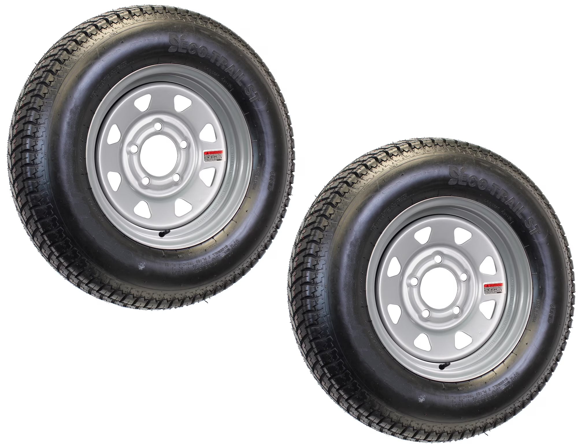 eCustomrim 2-Pack Radial Trailer Tire On Silver Rim ST205/75R14 Load C 5 Lug On 4.5 Wheel