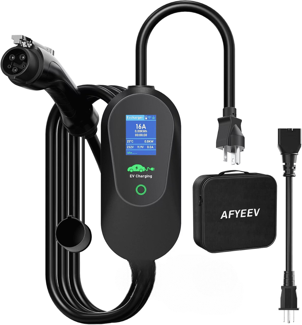 Portable Level 1 & 2 EV Charger, Electric J1772 Vehicle Charger with 25 FT Charging Cord, Comes with NEMA 6-20 Plug and NEMA 5-15 Adapter, Adjustable Current and Delay Timer - Black