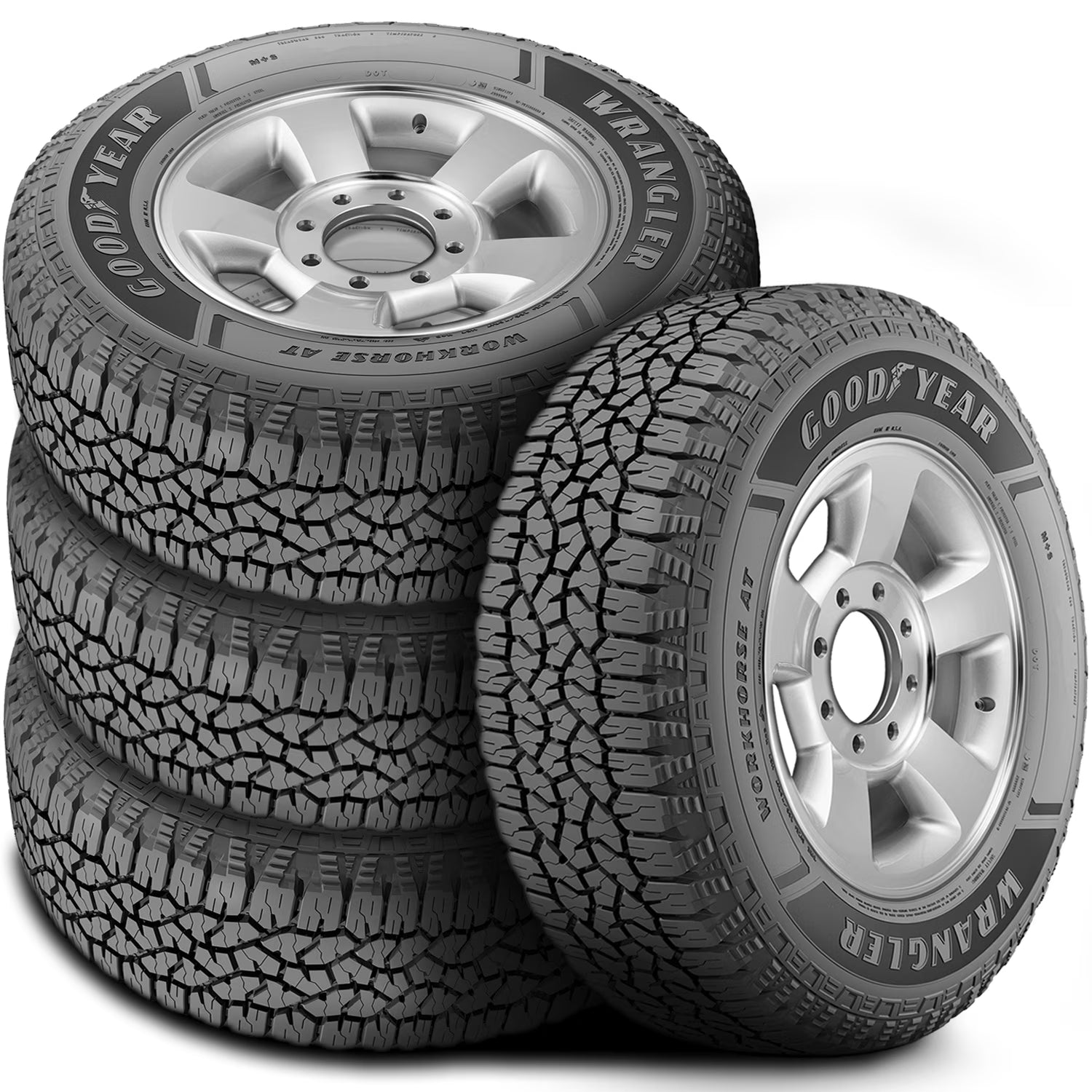 Set of 4 (FOUR) Goodyear Wrangler Workhorse AT 245/60R18 105T A/T All Terrain Tires Fits: 2011-19 Ford Explorer XLT, 2014-19 Toyota Highlander LE Plus