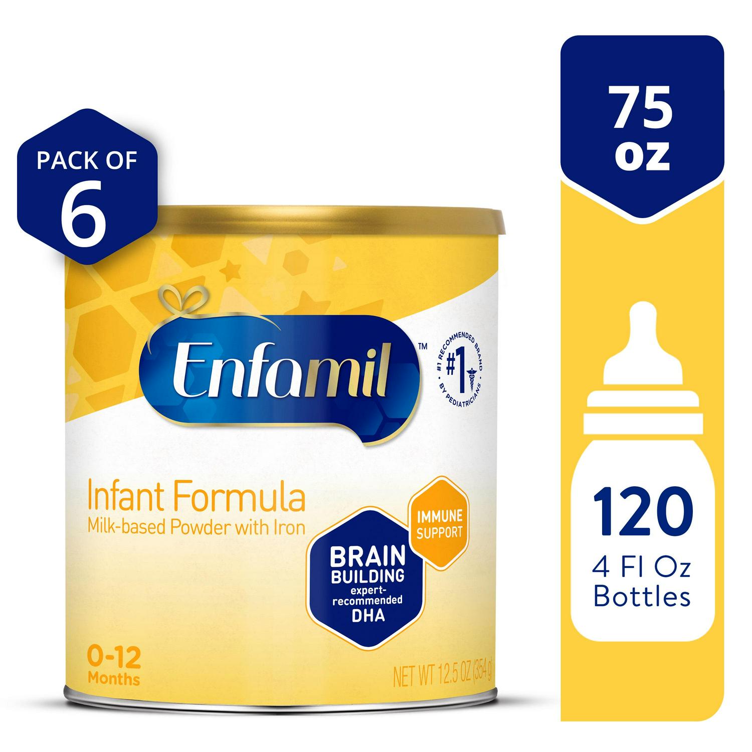 Enfamil Powder Baby Formula with Iron. 12.5 oz Can. 6 count