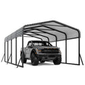 Heavy Duty Metal Carport 12x20 FT, Outdoor Car Port Canopy with Galvanized Steel Roof and Reinforced Base, All-Weather Permanent Garage Car Shelter for Cars, Boats, Trucks, and Tractors, Dark Grey