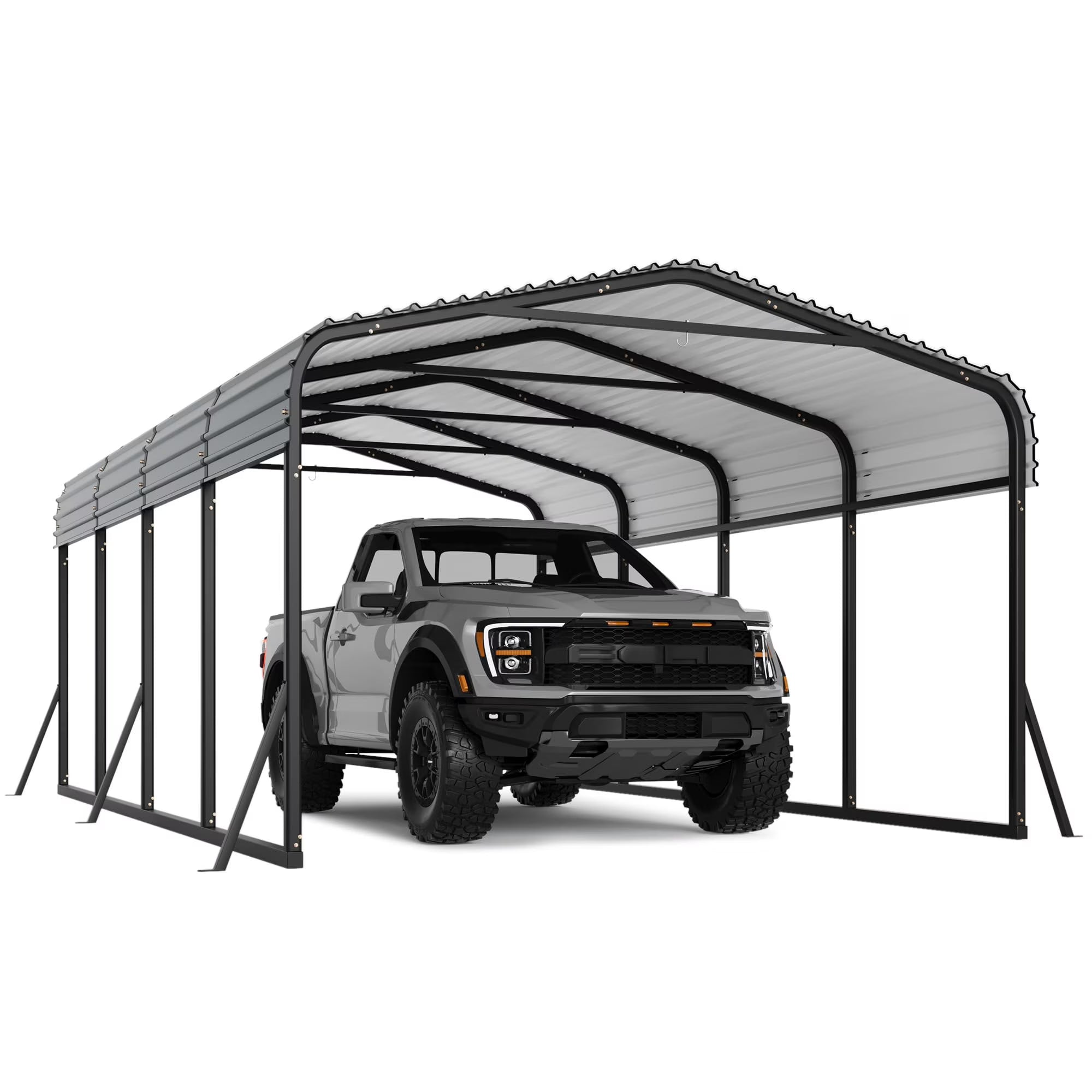 Heavy Duty Metal Carport 12x20 FT, Outdoor Car Port Canopy with Galvanized Steel Roof and Reinforced Base, All-Weather Permanent Garage Car Shelter for Cars, Boats, Trucks, and Tractors, Dark Grey