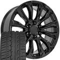 22x9 Wheels Fits GMC Chevy Trucks - Sierra CV98 Black Chrome Rims, Ironman Tires, Lugs, TPMS SET