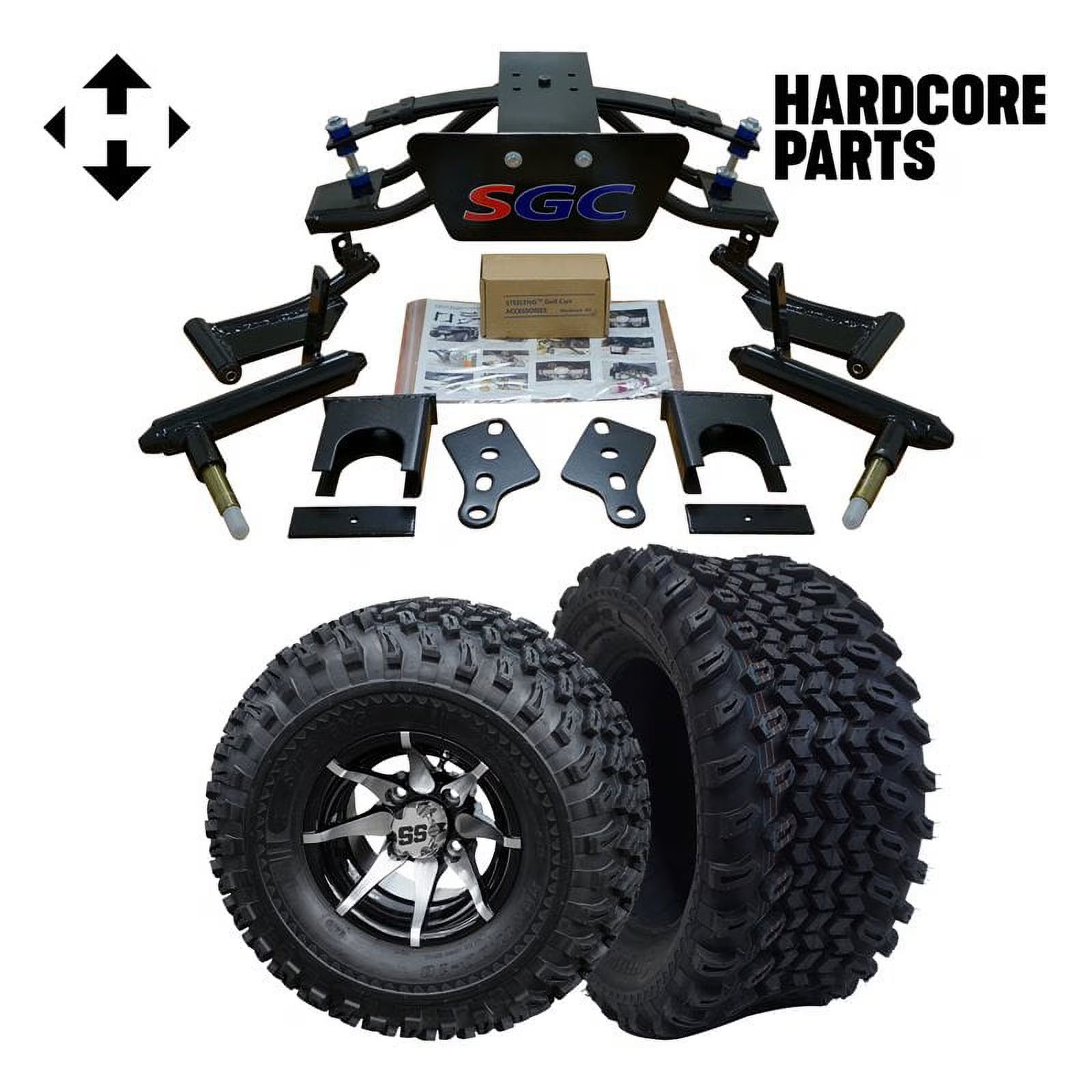 Hardcore Parts 6?? Heavy Duty Double A-Arm Suspension Lift Kit for Club Car PRECEDENT Golf Cart (2004+) with 10  Machined/Black 'Kraken' Wheels and 22 x11 -10  DOT rated All-Terrain tires