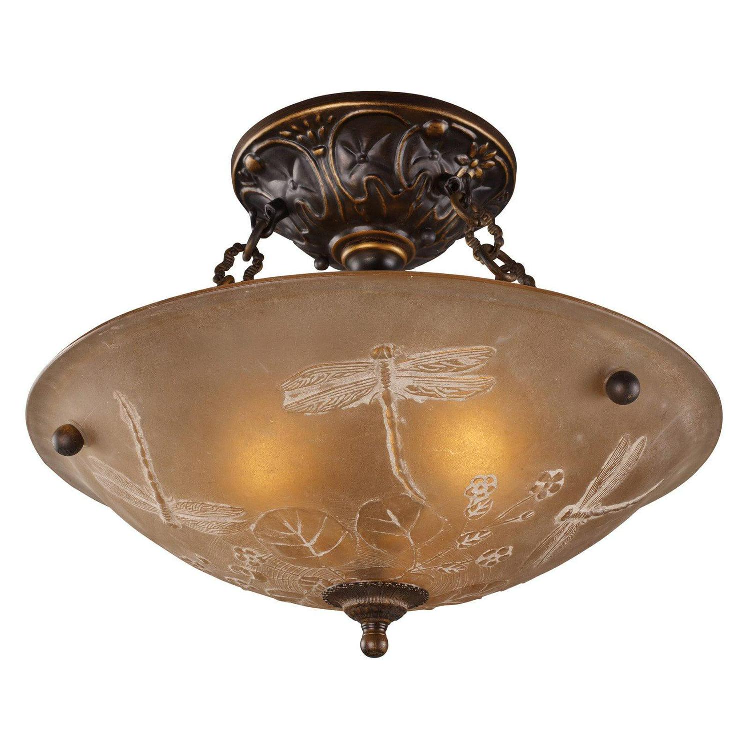 Elk Home 16-Inch Wide Restoration Semi Flush Mount. Golden Bronze