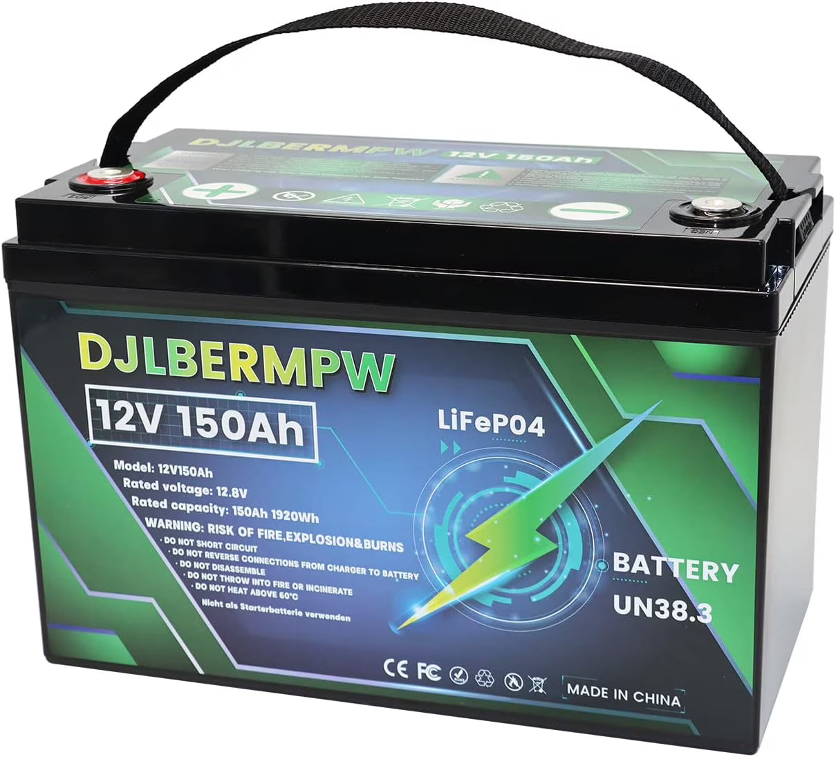 ?DJLBERMPW 12V LiFePO4 Lithium Battery 150Ah,4000-15000 Deep Cycle Marine Battery,12V 150Ah Lithium Batteries for Trolling Motor,Boat,Golf Cart,RV,Solar,Built in 120A BMS 1920W,10 Years of Life