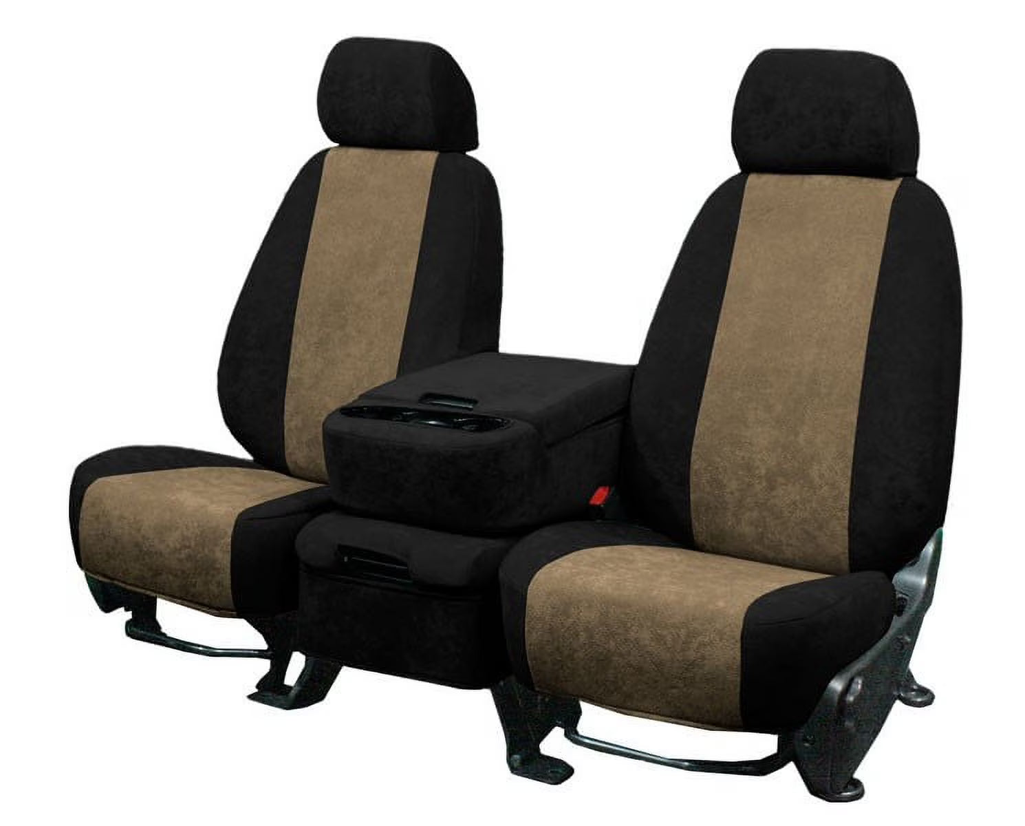 CalTrend Rear Solid Back & 60/40 Cushion SuperSuede Seat Covers for 2012-2012 Ford F-150 - FD412-06SP Beige Insert with Black Trim