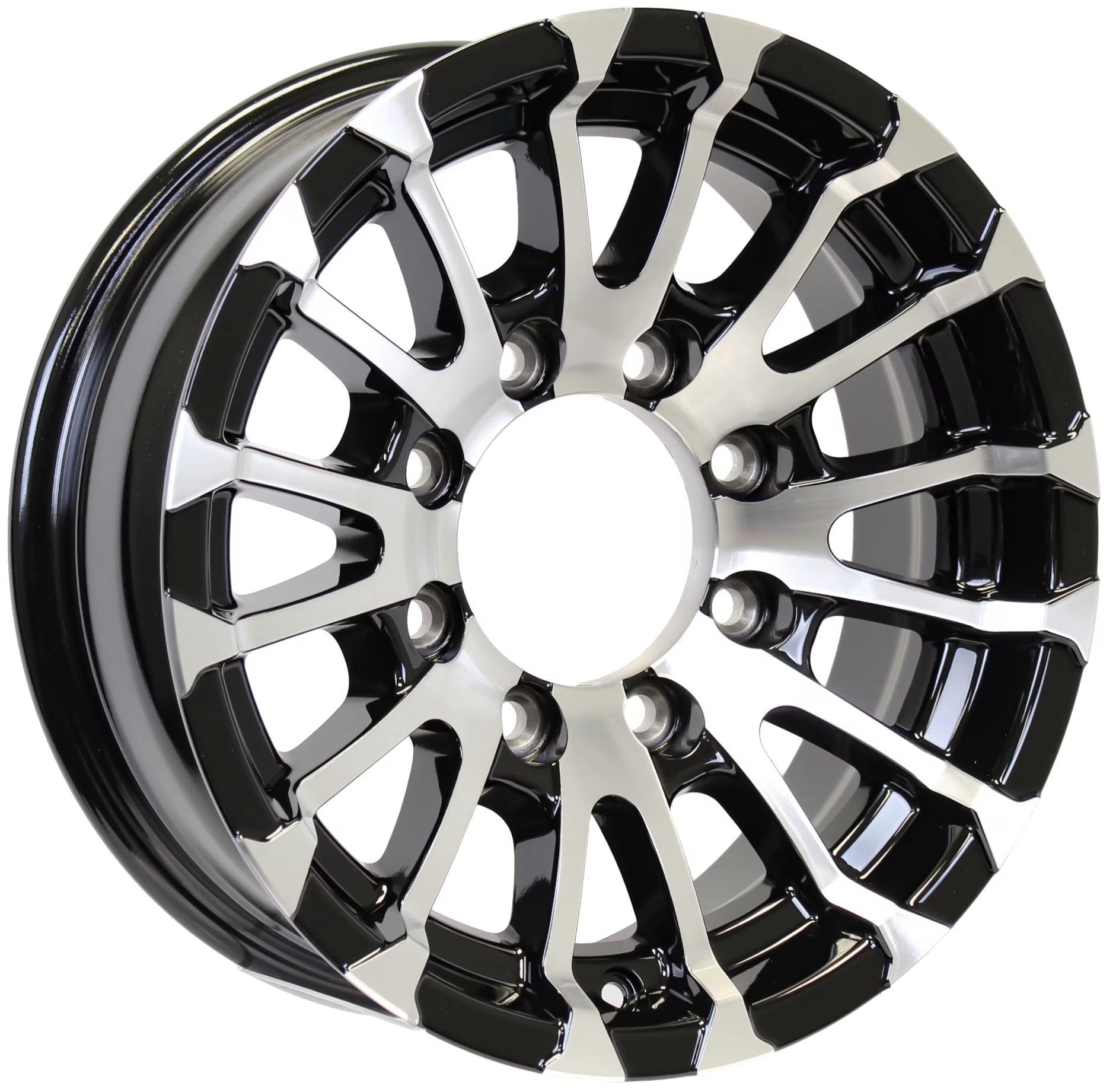 eCustomrim Aluminum Trailer Wheel 16X6 16  8 Lug 6.5 Center Avalanche Machined Black Rim