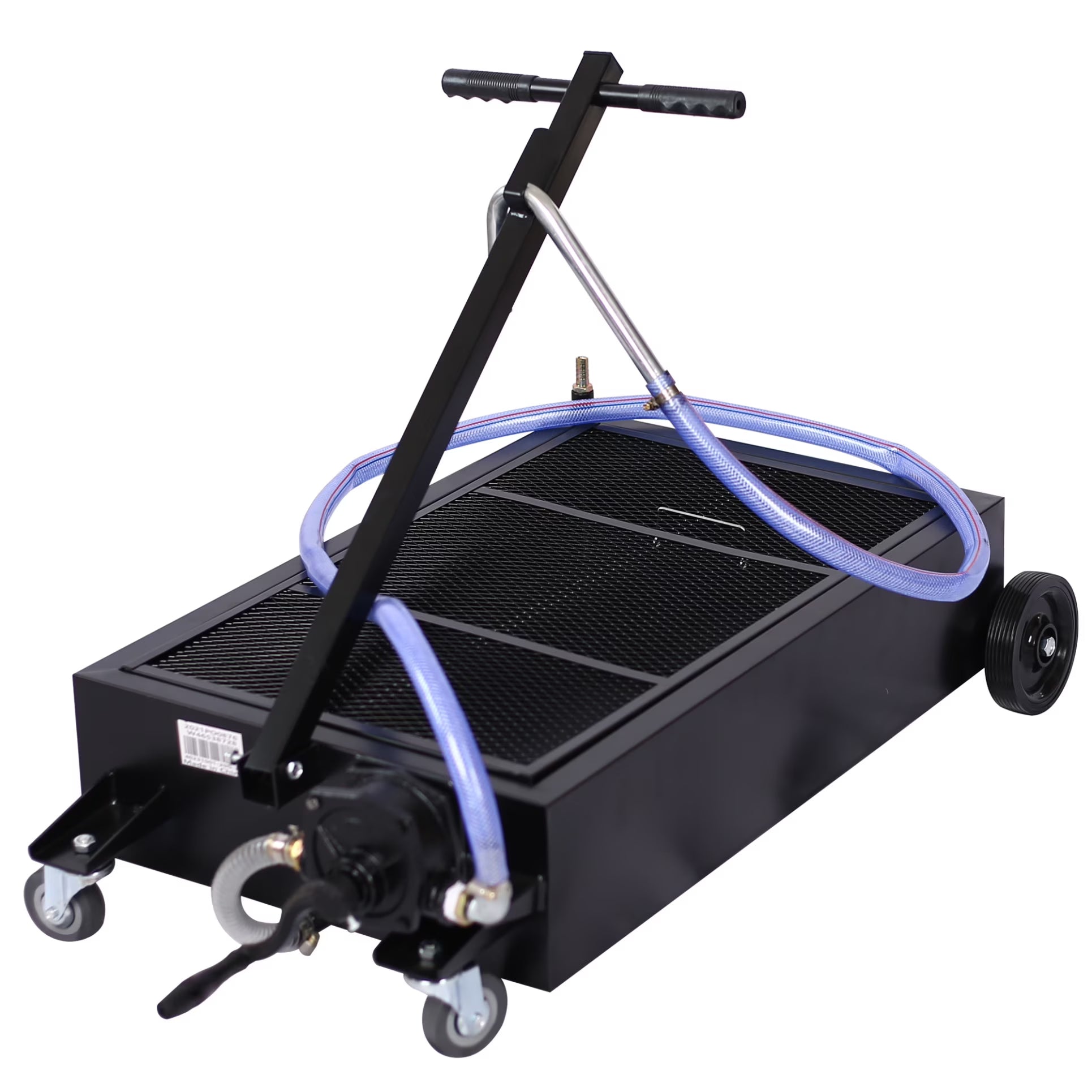 Low Profile Oil Drain Pan, 20 Gallon Oil Drain Pan with Pump, Oil Change Pan with Pump, 7ft Hose & Folding Handle, Rolling Oil Drain Cart for Trucks, Buses, RVs, Black