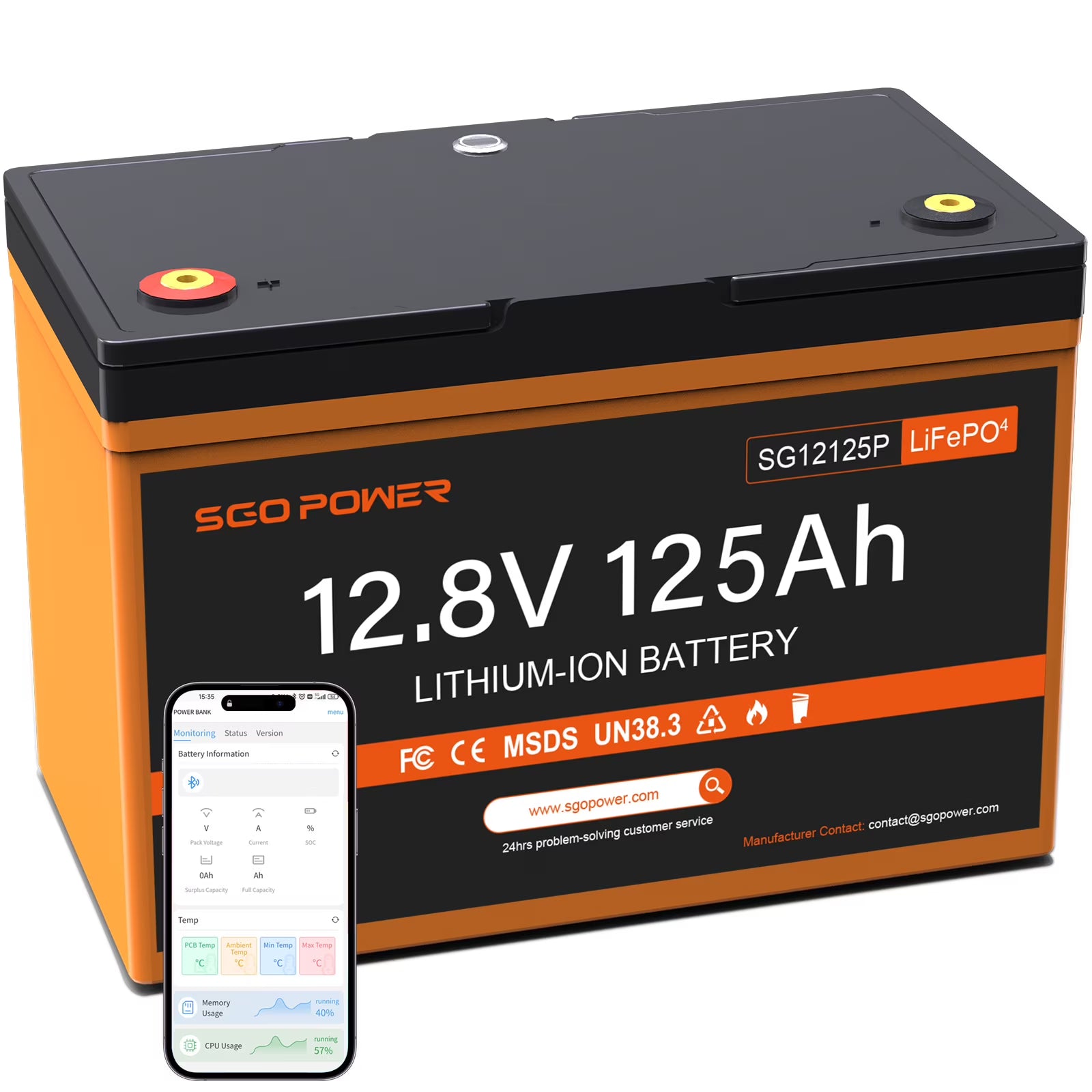 12V 125Ah LiFePO4 Battery, 100A BMS Group 27 Deep Cycle Lithium Battery for Trolling Motor, Marine, RV, Camper, Trailer, Solar System, Golf Cart with Bluetooth, Control Button 1280W, Max 15000 Cycles