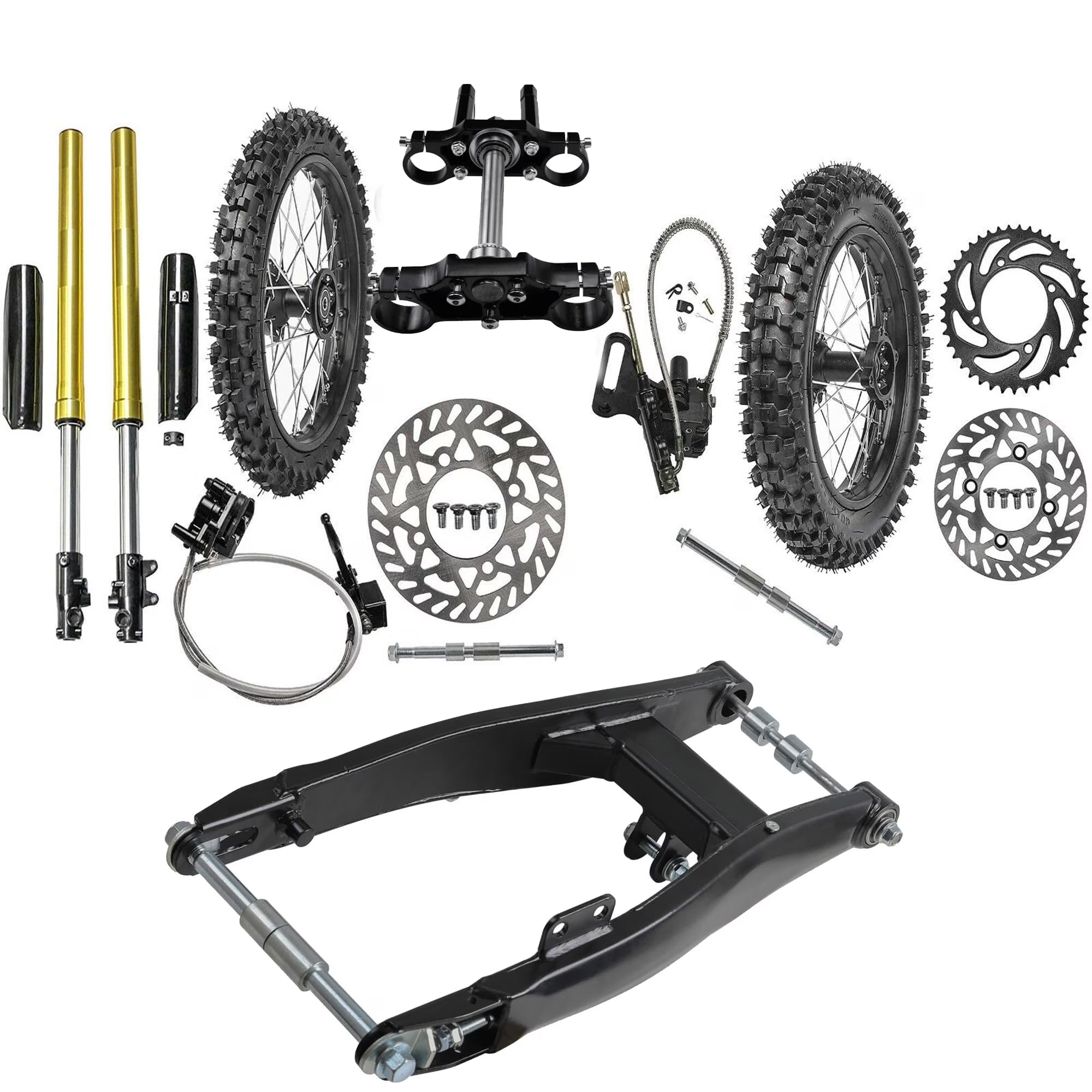 Complete Front Rear Wheel Kit 17  & 14  Dirt Bike Wheels 70/100-17, 90/100-14 Tire 1.6x17 1.85x14 Rim + Front Forks Triple Tree + Rear Swing Arm for Pit Bike Taotao SSR 125cc 140cc YZ85 CR85
