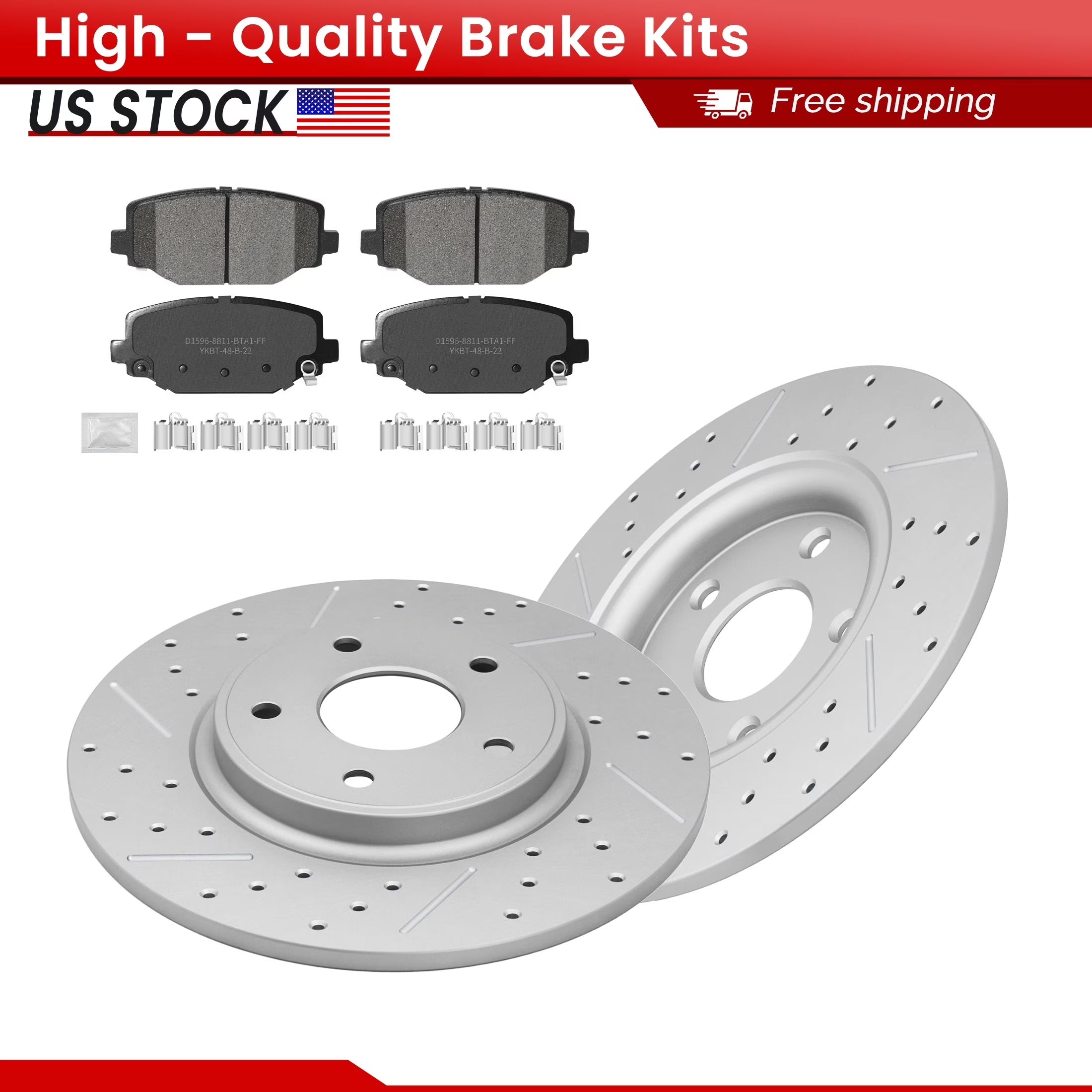 ACB ZONE Rear Brake Kits for Chrysler Town & Country Dodge Grand Caravan Journey Ram C/V Volkswagen Routan, Drilled Slotted Disc Brake Rotors and Ceramic Brake Pads