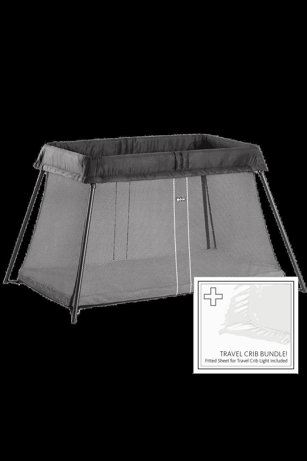 BabyBjorn Travel Crib Light Black and Fitted Sheet Bundle Pack