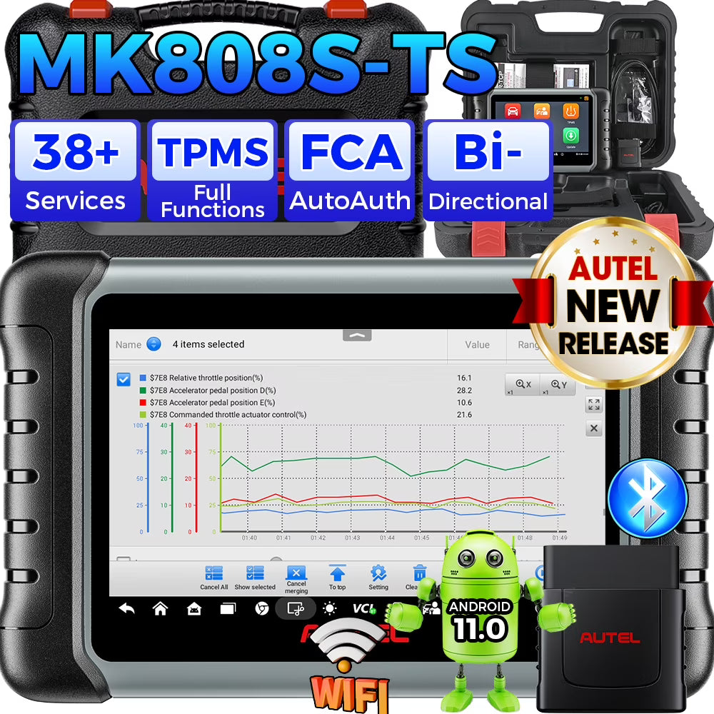 Autel Scanner MaxiCOM MK808S-TS Car Diagnostic Scan Tool Bi-directional OBD2 Scanner TPMS /Relearn Tool 28 Service FCA AutoAuth Upgrade of MK808BT PRO MK808S