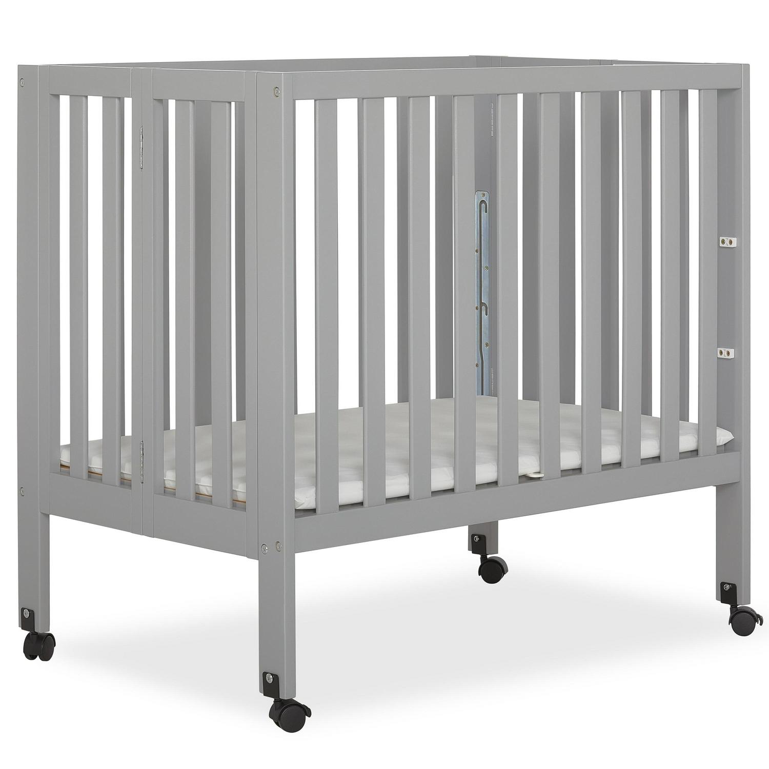 Dream On Me Jett Non-Full Size Folding Crib I Removable Wheels I Modern Nursey I Adjustable Mattress Support I Patent Folding System I Included 2.5 Mattress In Pebble Gray