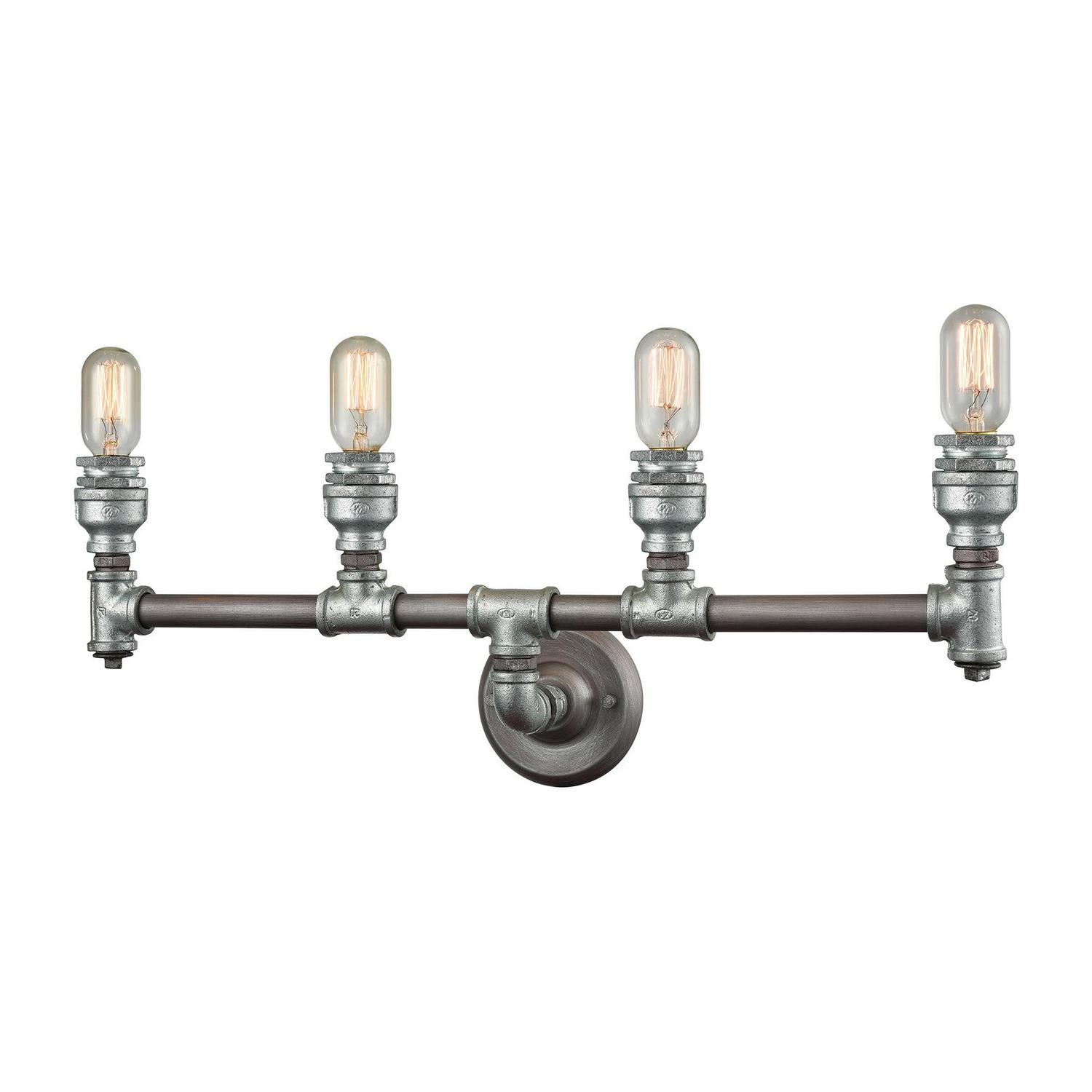 Elk Home 28-Inch Wide Cast Iron Pipe Vanity Light. Weathered Zinc