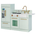 Teamson Kids Little Chef Charlotte Play Kitchen Set ¨C Toddler Wooden Kitchen Playset with Stove. Sink & Refrigerator. Toy Cooking Set for Ages 1-7. Mint/Gold
