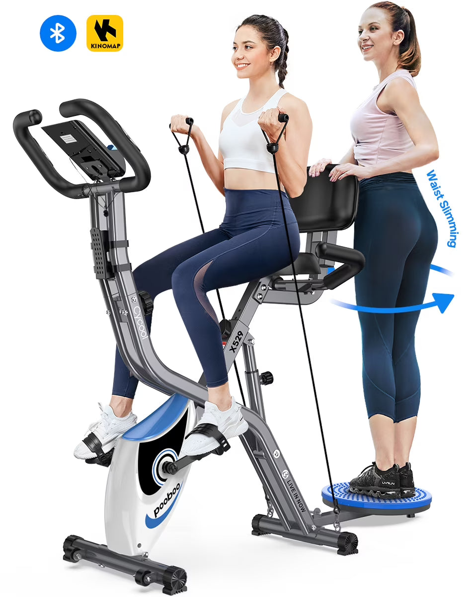 Pooboo Stationary Magnetic Exercise Bike Indoor Workout Bike Folding Cycling Bicycle with Ipad Mount & LCD Monitor for Home Cardio Workout 300 LBS
