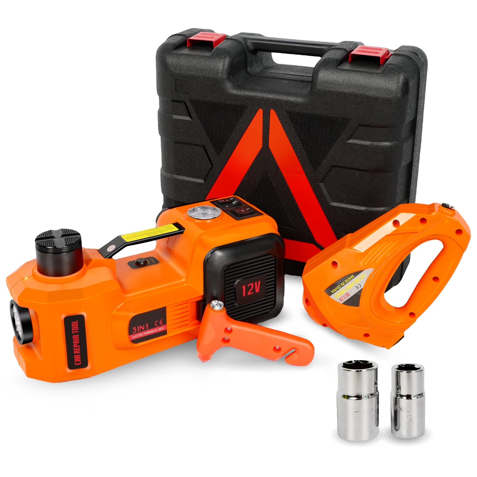 BEIMIMU 5T Electric Car Jack kit,Hydraulic Jack Lift with Electric Impact Wrench,uilt-in Inflatable Pump,and LED Light for SUV ,MPV Sedan,Chrome vanadium steel
