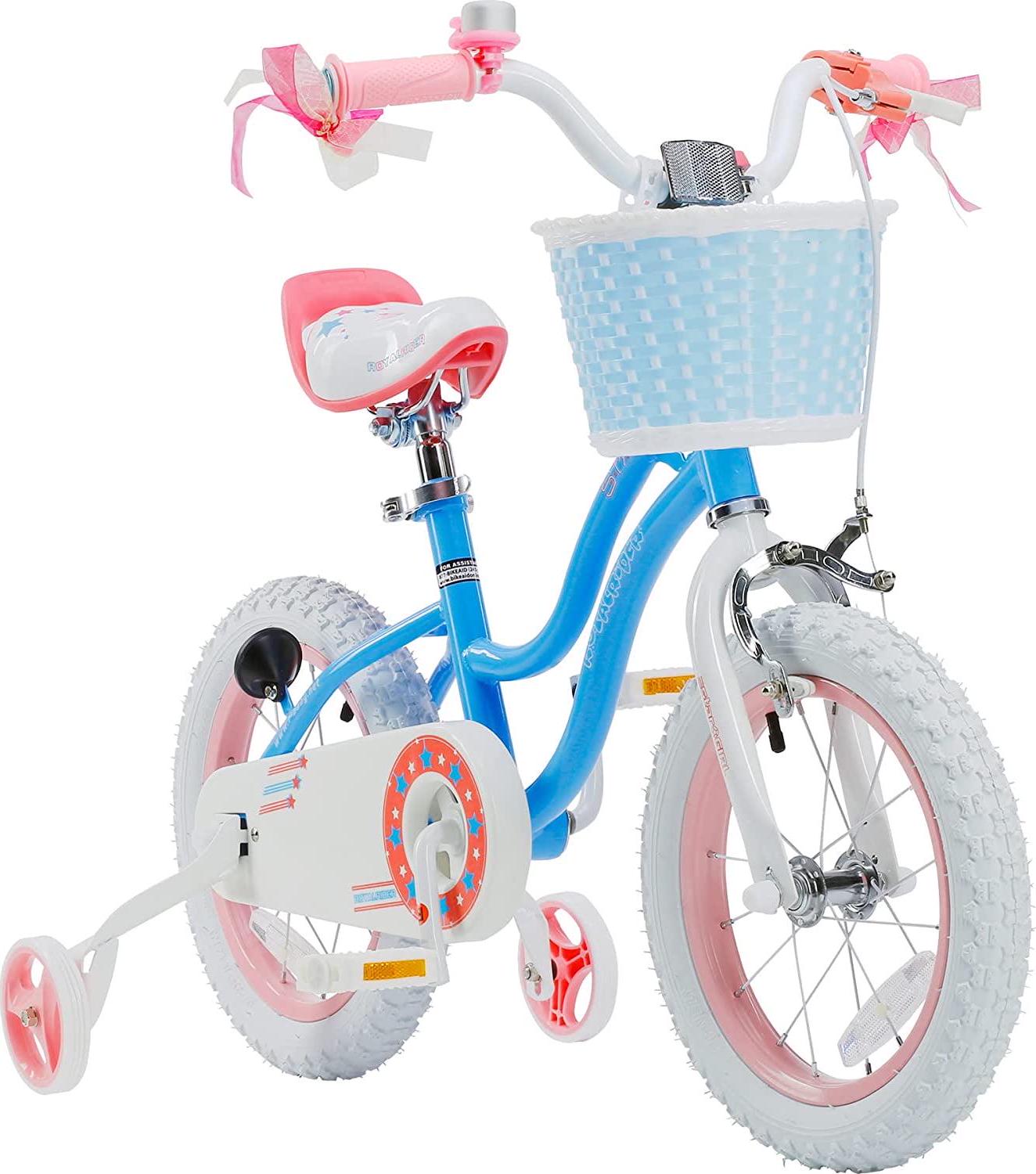 Royalbaby Girls Kids Bike Star girl 14 In Bicycle Basket Training Wheels Blue Child-s Cycle