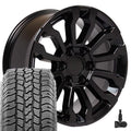 OE Wheels 18 inch Gloss Black 5909 Rims, 275/65R18 Tires, TPMS Set Fits Specific GM Trucks AT4 Style
